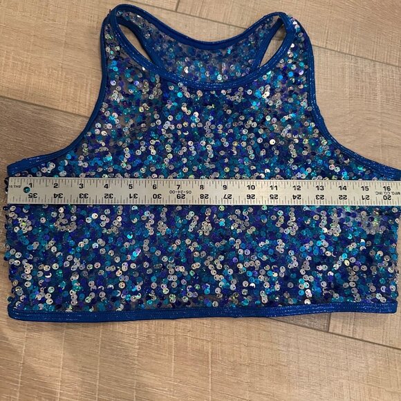 Blue Sequin Racerback Crop Top Dancewear By Curtain Call ADULT SMALL E2068 - Picture 5 of 9